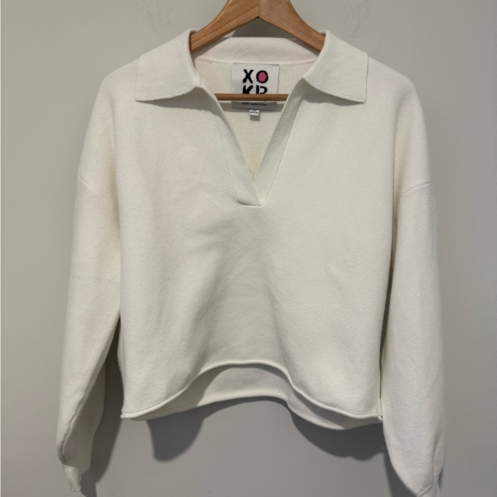 Kerri Rosenthal Women's White Cowl Neck Sweater. Runs slightly big